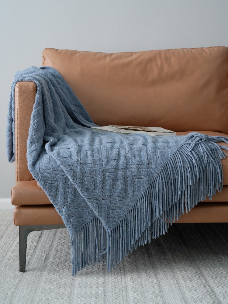 Jacquard Knitted Bed Tail Towel | Cozy Autumn & Winter Blanket