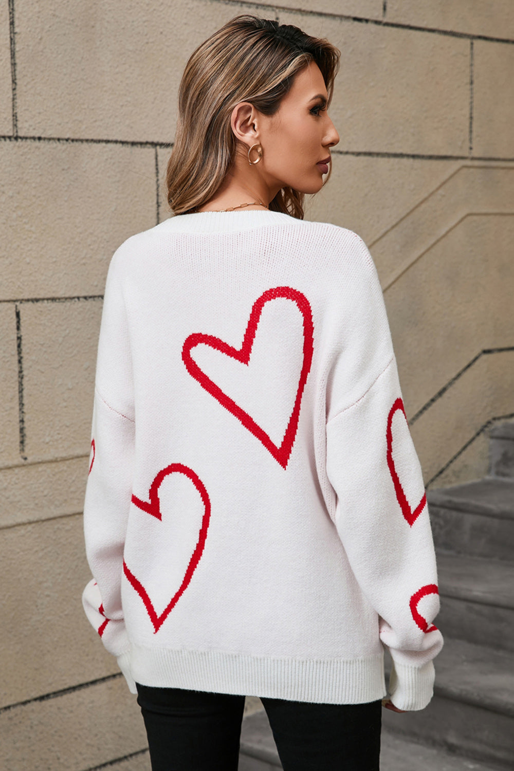 Angel Wings Heart Dropped Shoulder Long Sleeve Sweater