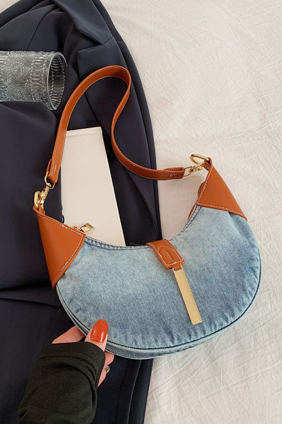 Contrast Denim Shoulder Bag