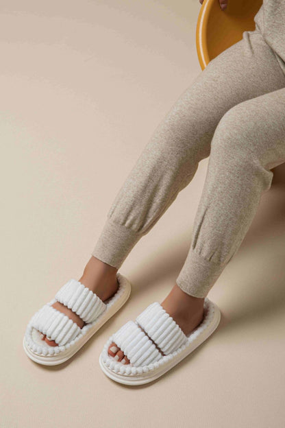 Open Toe Fluff Platform Slippers