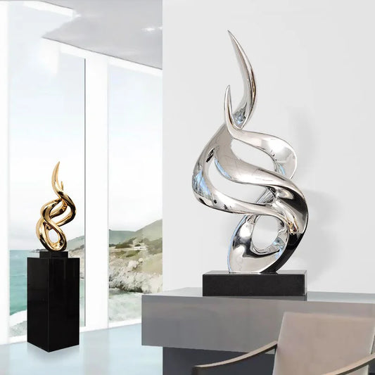 Abstract Twisted Resin Sculpture | Black Marble Base | Modern Home & Hotel Decor