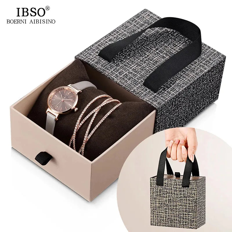 IBSO Crystal Bracelet Watches Set Female High Quality Quartz Watch Luxury Women Watch Bangle Set for Valentine's Gift