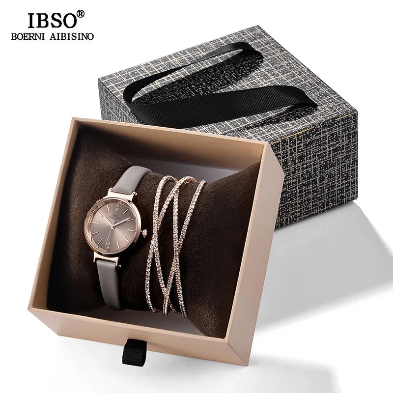 IBSO Crystal Bracelet Watches Set Female High Quality Quartz Watch Luxury Women Watch Bangle Set for Valentine's Gift