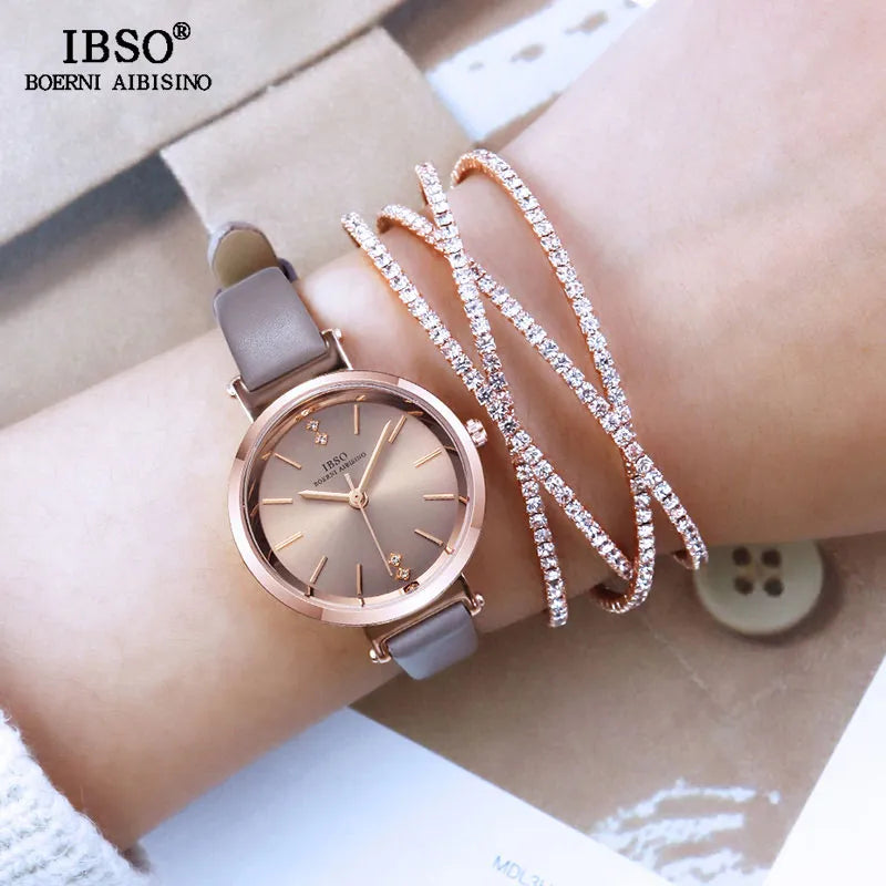 IBSO Crystal Bracelet Watches Set Female High Quality Quartz Watch Luxury Women Watch Bangle Set for Valentine's Gift