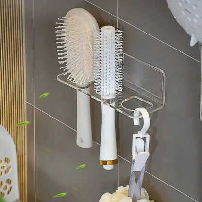 Acrylic Wall Mount Comb & Hair Brush Rack | Transparent Bathroom Organizer