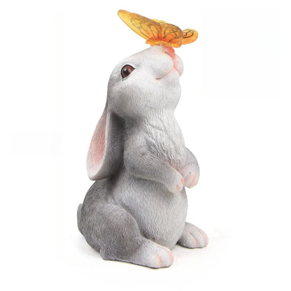 Resin Solar Bunny Figurine | Outdoor Garden & Courtyard Decor