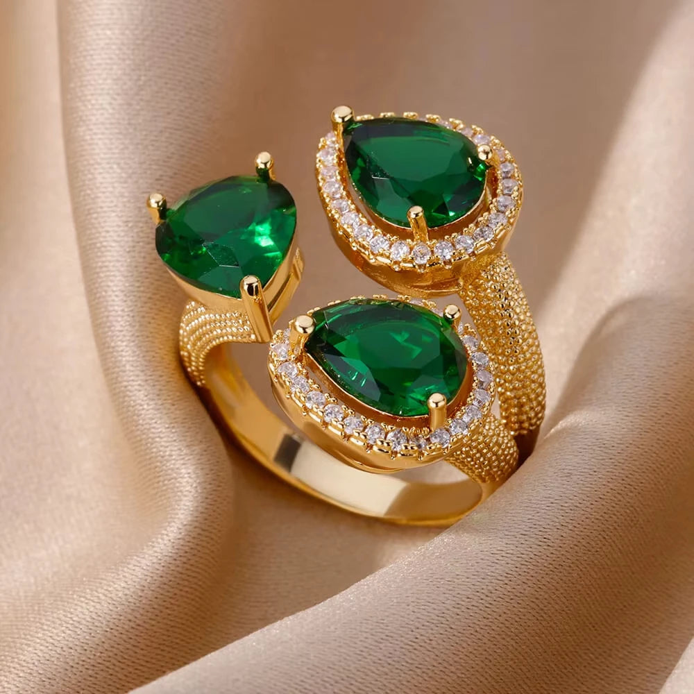 Exquisite Green Zircon Flower Ring | Gold Plated Snake Design Jewelry