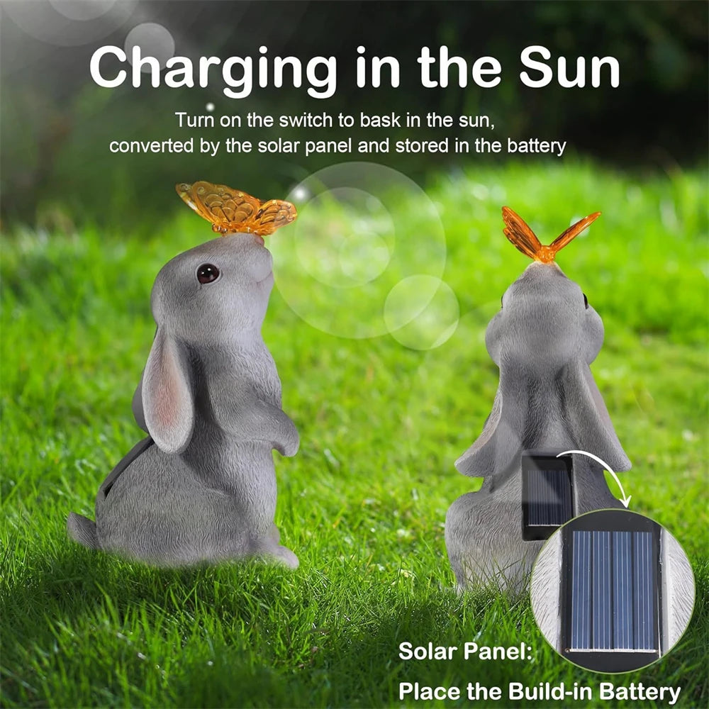 Resin Solar Bunny Figurine | Outdoor Garden & Courtyard Decor