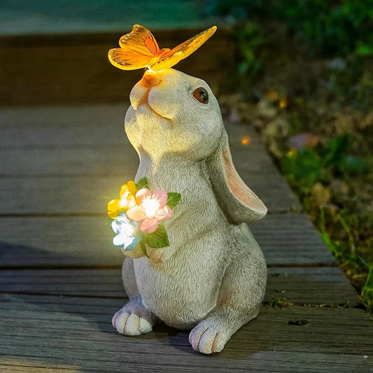 Resin Solar Bunny Figurine | Outdoor Garden & Courtyard Decor