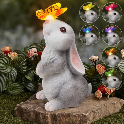 Resin Solar Bunny Figurine | Outdoor Garden & Courtyard Decor