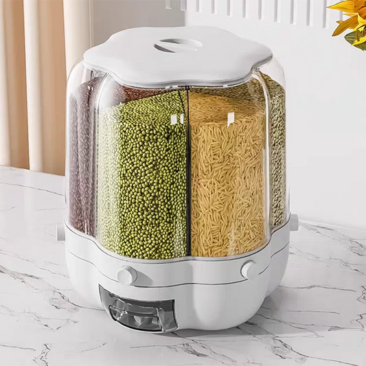 Rotating Rice & Grain Dispenser | Transparent Food Storage Bin with Lid | Pantry Organizer