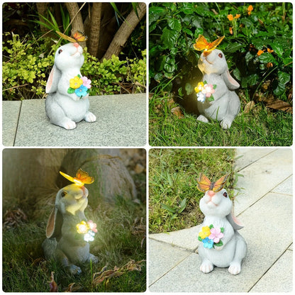 Resin Solar Bunny Figurine | Outdoor Garden & Courtyard Decor