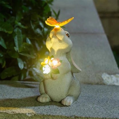 Resin Solar Bunny Figurine | Outdoor Garden & Courtyard Decor