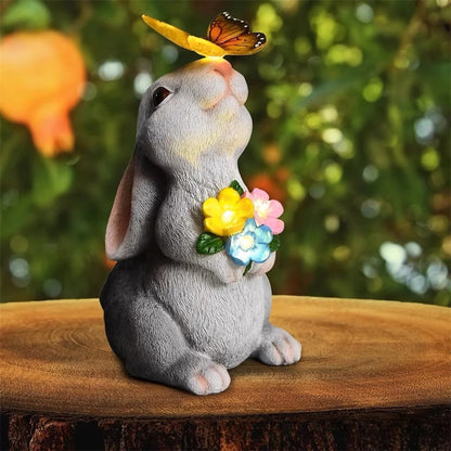 Resin Solar Bunny Figurine | Outdoor Garden & Courtyard Decor