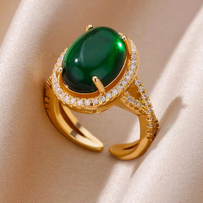 Exquisite Green Zircon Flower Ring | Gold Plated Snake Design Jewelry