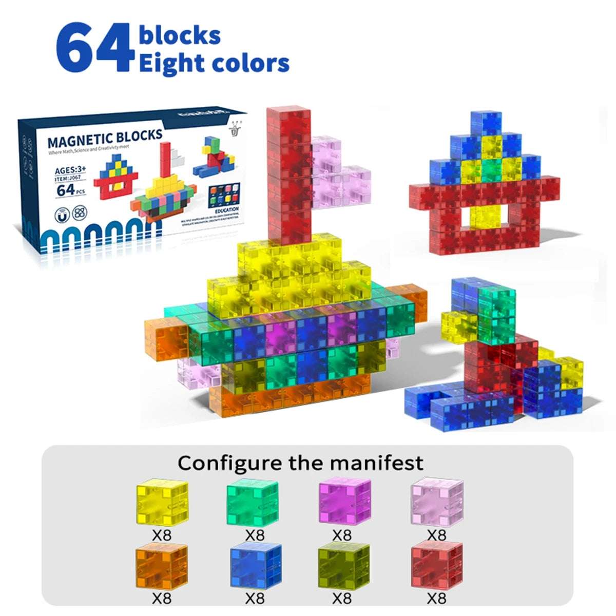 Magnetic Square Building Blocks: 32-96PCS Creative Play & STEM Learning