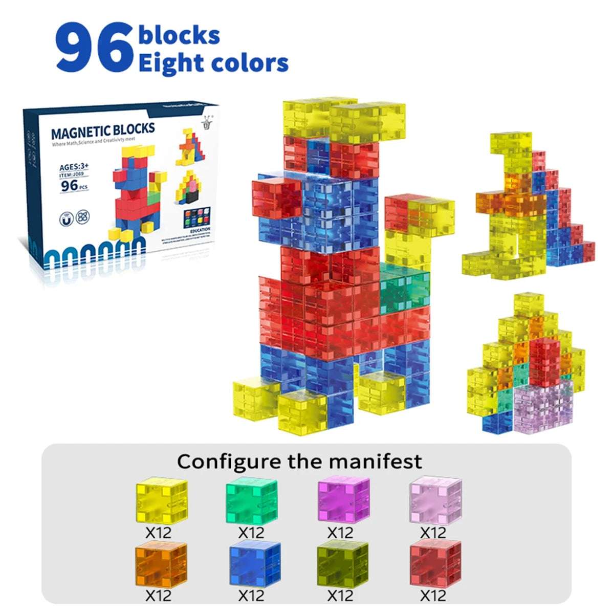 Magnetic Square Building Blocks: 32-96PCS Creative Play & STEM Learning