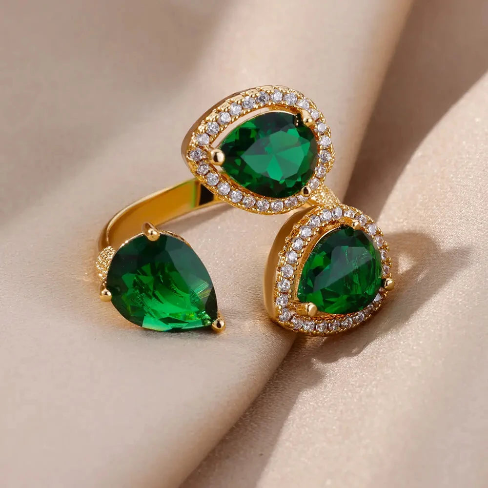 Exquisite Green Zircon Flower Ring | Gold Plated Snake Design Jewelry