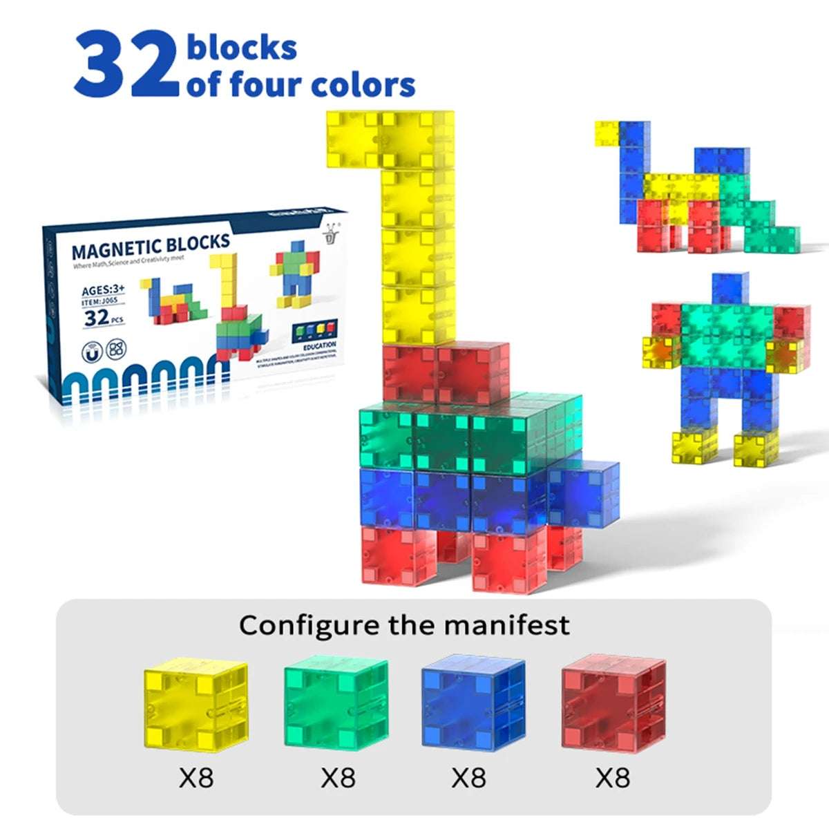 Magnetic Square Building Blocks: 32-96PCS Creative Play & STEM Learning