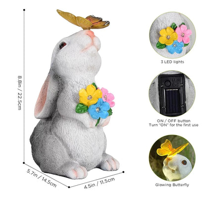 Resin Solar Bunny Figurine | Outdoor Garden & Courtyard Decor