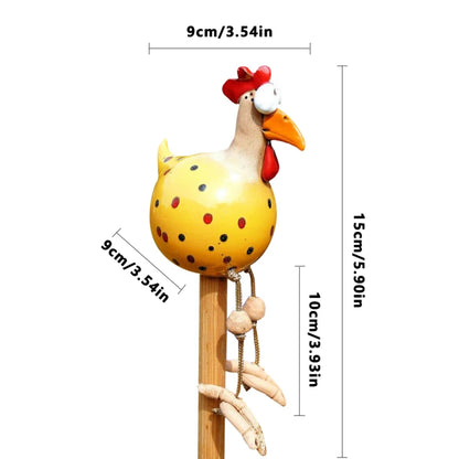 Resin Chicken Statue with Wooden Stakes | Garden Fence Art & Decor