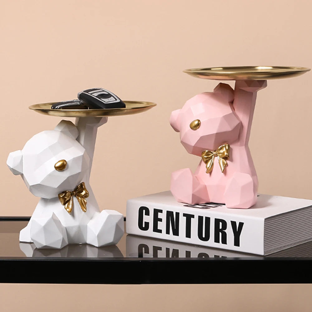 Modern Resin Bear Figurine | Key Holder, Desk Organizer & Candy Dish | Home Decor