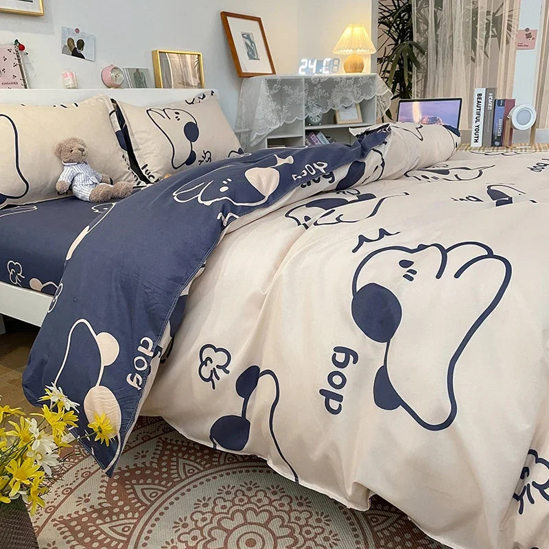 Whale Bedding Set | Floral Duvet Cover | Full/Queen/King | Cute Dog Print