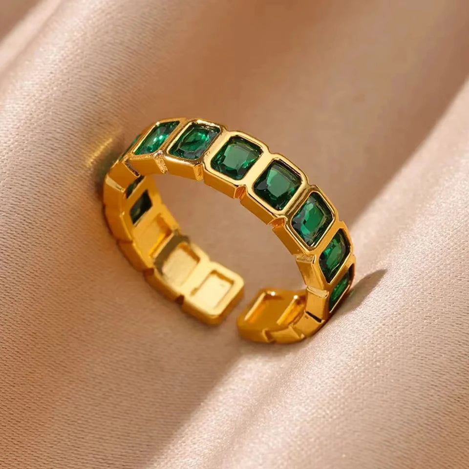 Exquisite Green Zircon Flower Ring | Gold Plated Snake Design Jewelry