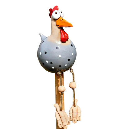 Resin Chicken Statue with Wooden Stakes | Garden Fence Art & Decor