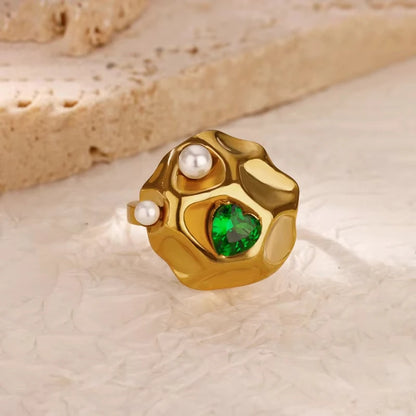 Exquisite Green Zircon Flower Ring | Gold Plated Snake Design Jewelry