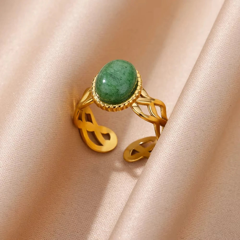 Exquisite Green Zircon Flower Ring | Gold Plated Snake Design Jewelry