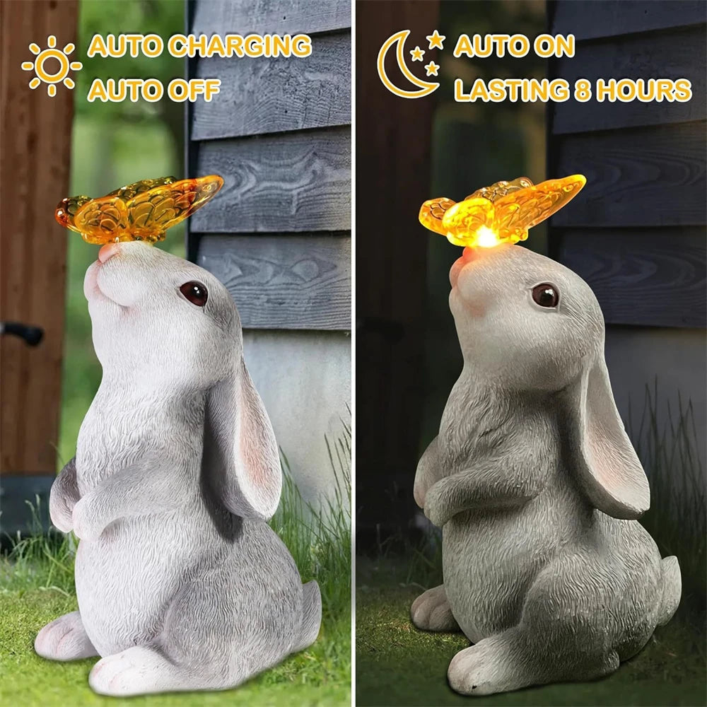 Resin Solar Bunny Figurine | Outdoor Garden & Courtyard Decor