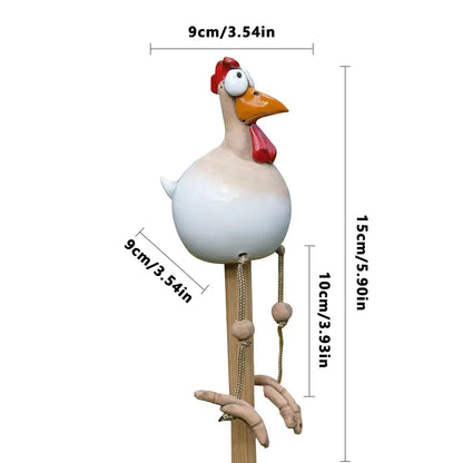 Resin Chicken Statue with Wooden Stakes | Garden Fence Art & Decor