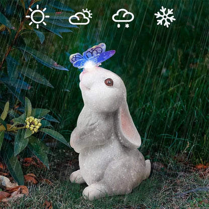 Resin Solar Bunny Figurine | Outdoor Garden & Courtyard Decor