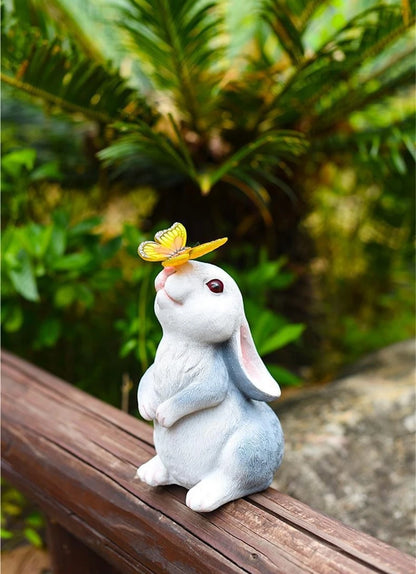 Resin Solar Bunny Figurine | Outdoor Garden & Courtyard Decor