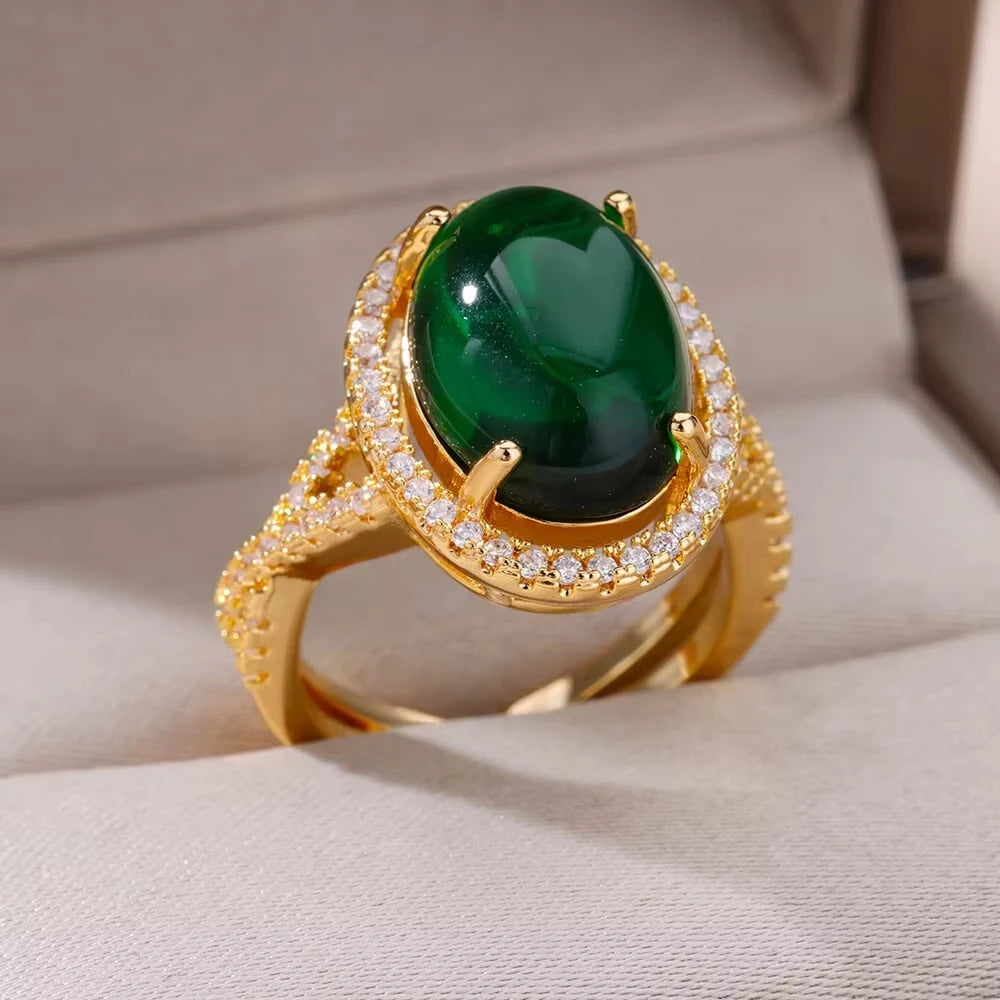 Exquisite Green Zircon Flower Ring | Gold Plated Snake Design Jewelry