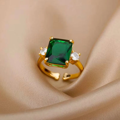 Exquisite Green Zircon Flower Ring | Gold Plated Snake Design Jewelry