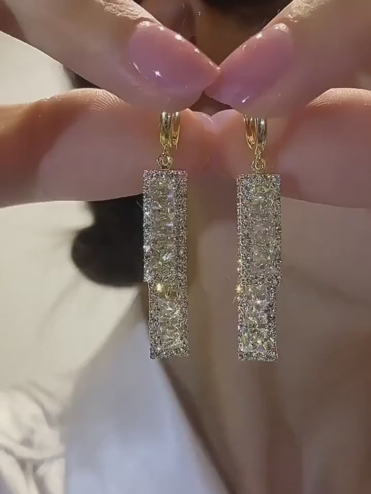 Unique Design Zircon Earrings | Trendy Rectangular Jewellery for Women